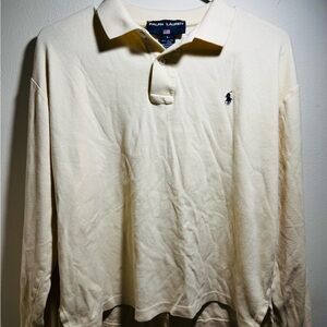 POLO Ralph Lauren Classic Fit Pale Yellow Blue Logo L/S Shirt Men’s Size Large